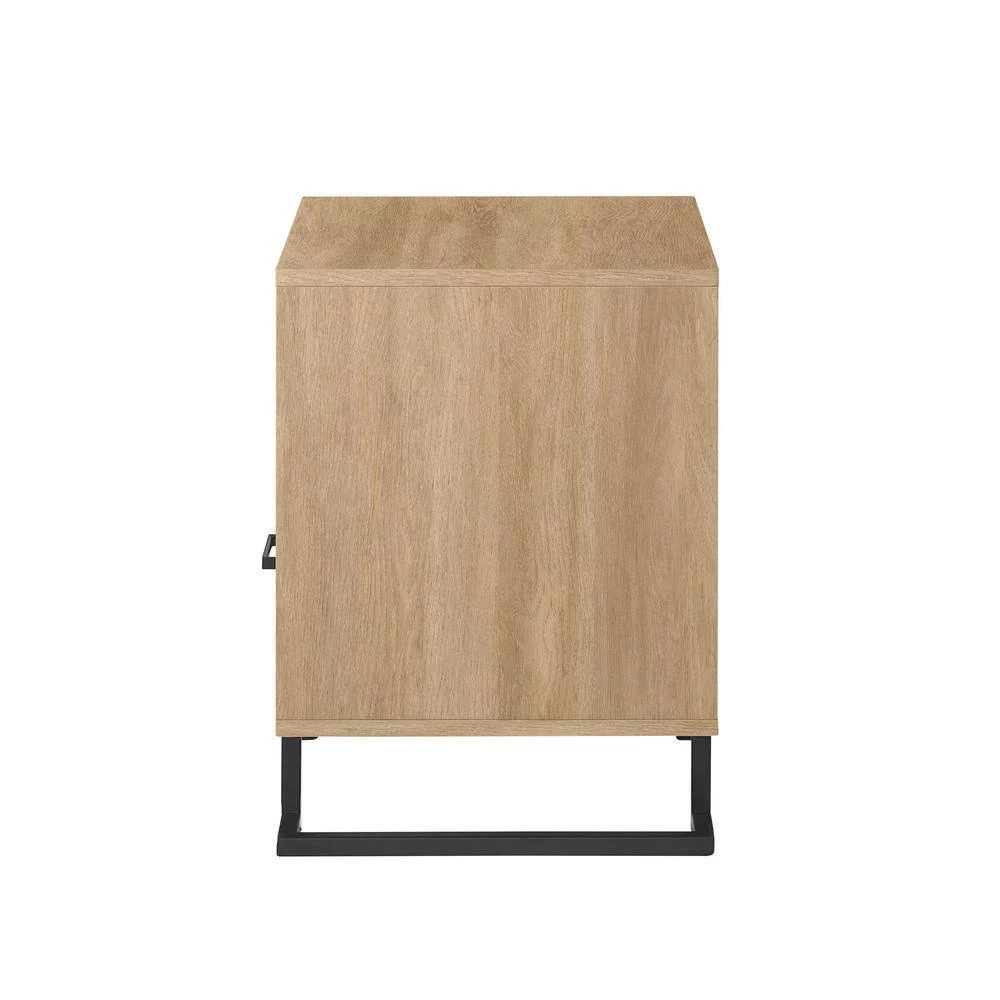 1-Drawer Coastal Oak Wood and Metal Modern L-Leg Nightstand by Welwick Designs 9 1-Drawer Coastal Oak Wood and Metal Modern L-Leg Nightstand by Welwick Designs - Image 9