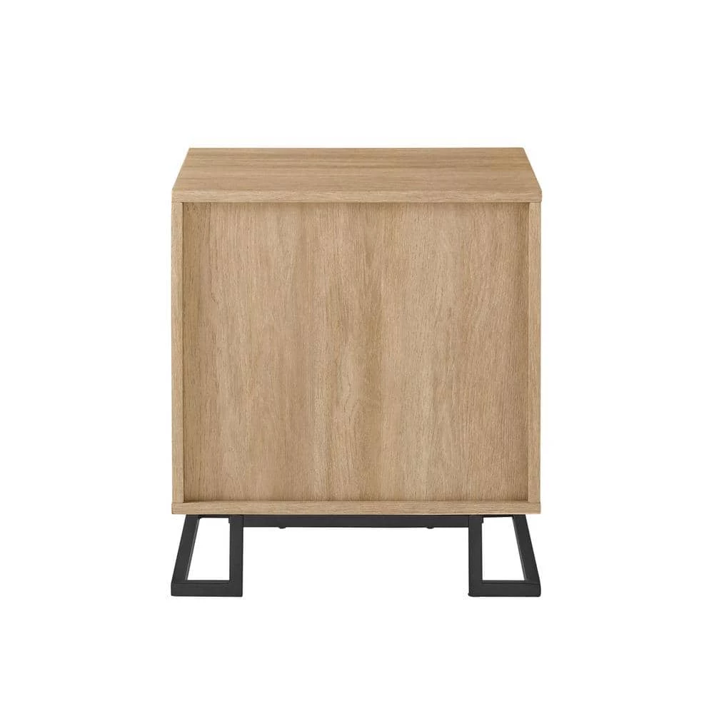 1-Drawer Coastal Oak Wood and Metal Modern L-Leg Nightstand by Welwick Designs 6 1-Drawer Coastal Oak Wood and Metal Modern L-Leg Nightstand by Welwick Designs - Image 6