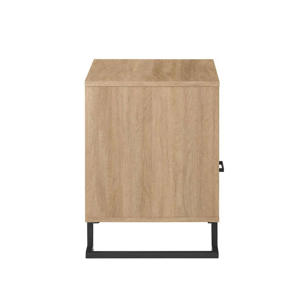 1-Drawer Coastal Oak Wood and Metal Modern L-Leg Nightstand by Welwick Designs 8 1-Drawer Coastal Oak Wood and Metal Modern L-Leg Nightstand by Welwick Designs - Image 8