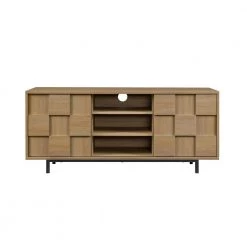 54.75 in. Coastal Oak Wood and Metal Modern Checkered TV Stand with 2 Sliding Doors for TVs Up to 55 in. by Welwick Designs