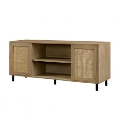 58 in. Coastal Oak Rattan and Wood Modern 2-Door TV Stand for TVs Up to 60 in. by Welwick Designs -Deals Welwick Designs Store coastal oak welwick designs tv stands hd9371 1f 1000