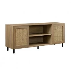 58 in. Coastal Oak Rattan and Wood Modern 2-Door TV Stand for TVs Up to 60 in. by Welwick Designs -Deals Welwick Designs Store coastal oak welwick designs tv stands hd9371 4f 1000