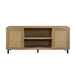 58 in. Coastal Oak Rattan and Wood Modern 2-Door TV Stand for TVs Up to 60 in. by Welwick Designs