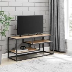 40 in. Coastal Oak Wood and Metal Modern Open-Storage TV Stand for TVs Up 43 in. by Welwick Designs -Deals Welwick Designs Store coastal oak welwick designs tv stands hd9374 c3 1000
