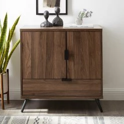 30 in. Dark Walnut 2-Door, 1-Drawer Accent Cabinet by Welwick Designs