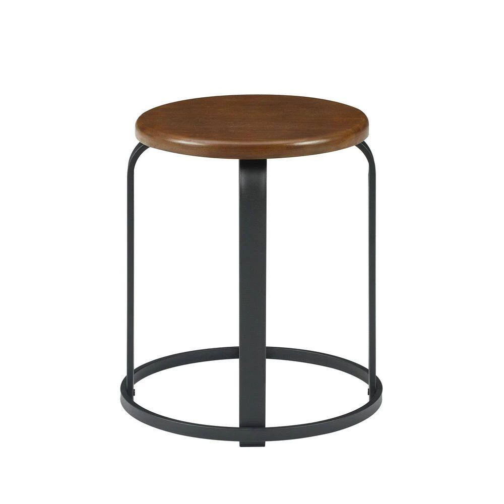 18 in. Dark Coffee/Black Backless Metal Frame Stackable Wood Seat Kitchen Stool by Welwick Designs 3 18 in. Dark Coffee/Black Backless Metal Frame Stackable Wood Seat Kitchen Stool by Welwick Designs - Image 3