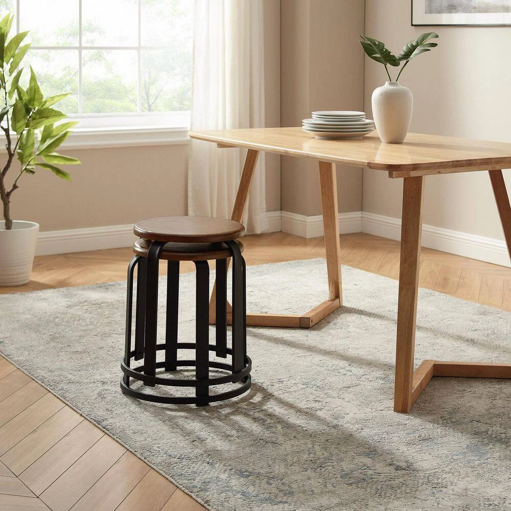 18 in. Dark Coffee/Black Backless Metal Frame Stackable Wood Seat Kitchen Stool by Welwick Designs 8 18 in. Dark Coffee/Black Backless Metal Frame Stackable Wood Seat Kitchen Stool by Welwick Designs - Image 8