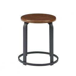 18 in. Dark Coffee/Black Backless Metal Frame Stackable Wood Seat Kitchen Stool by Welwick Designs