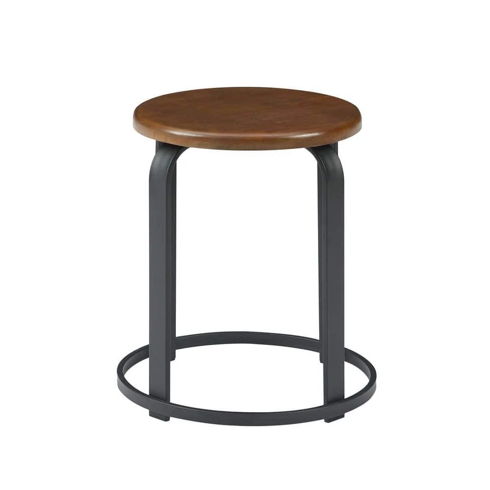 18 in. Dark Coffee/Black Backless Metal Frame Stackable Wood Seat Kitchen Stool by Welwick Designs 1 18 in. Dark Coffee/Black Backless Metal Frame Stackable Wood Seat Kitchen Stool by Welwick Designs