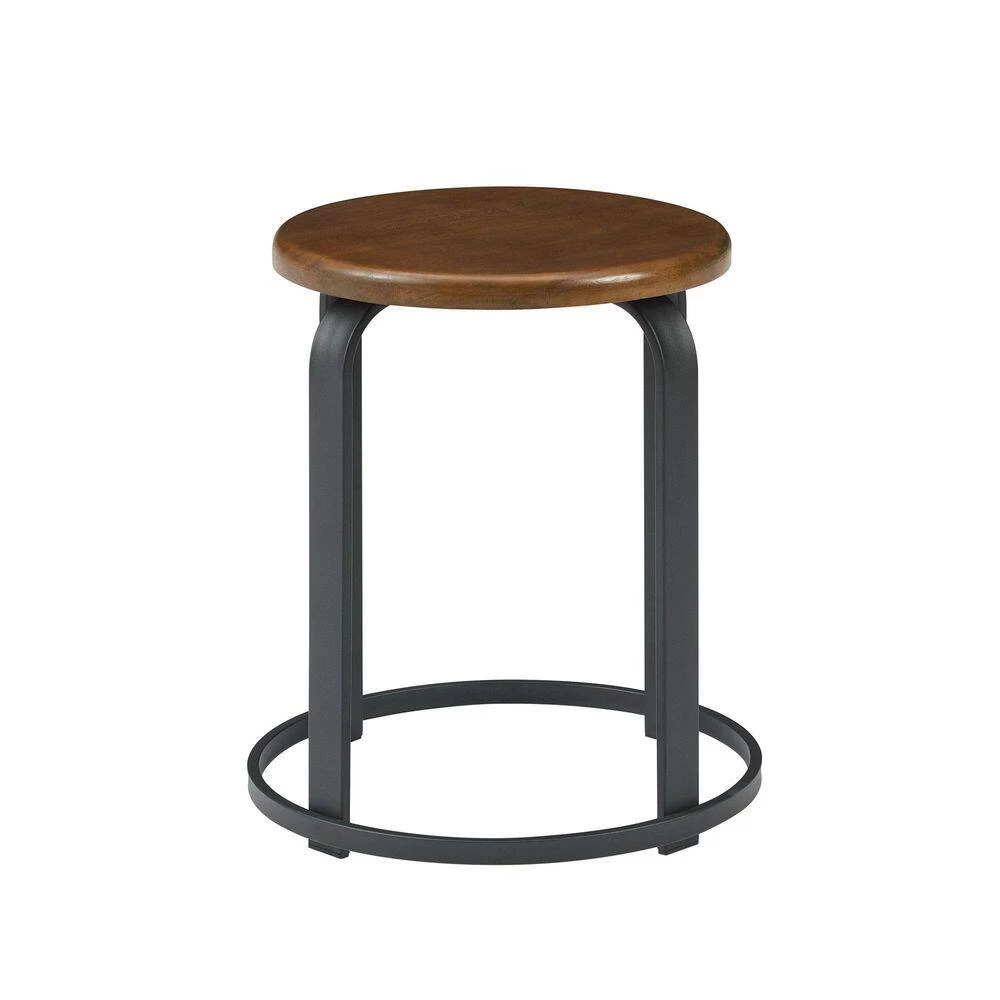 18 in. Dark Coffee/Black Backless Metal Frame Stackable Wood Seat Kitchen Stool by Welwick Designs 6 18 in. Dark Coffee/Black Backless Metal Frame Stackable Wood Seat Kitchen Stool by Welwick Designs - Image 6