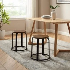 18 in. Dark Coffee/Black Backless Metal Frame Stackable Wood Seat Kitchen Stool by Welwick Designs 19 18 in. Dark Coffee/Black Backless Metal Frame Stackable Wood Seat Kitchen Stool by Welwick Designs -Deals Welwick Designs Store dark coffe black welwick designs bar stools hd9393 c3 1000