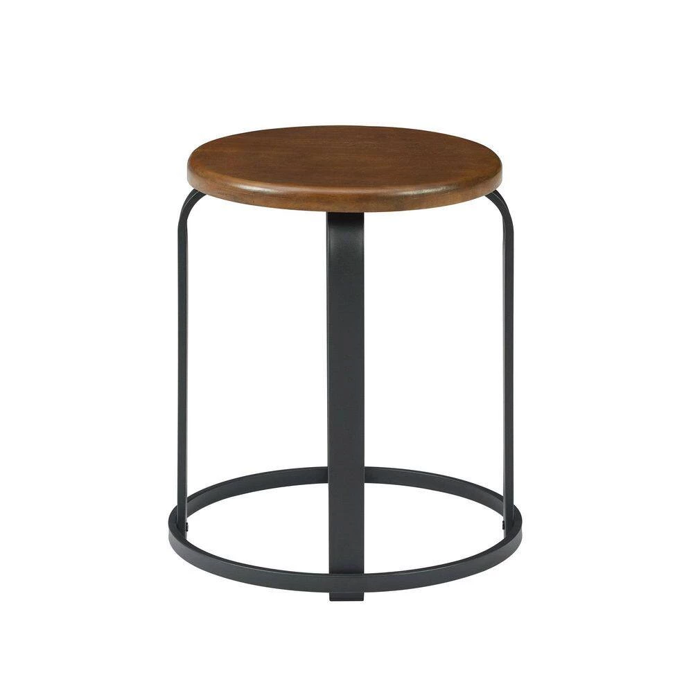 18 in. Dark Coffee/Black Backless Metal Frame Stackable Wood Seat Kitchen Stool by Welwick Designs 2 18 in. Dark Coffee/Black Backless Metal Frame Stackable Wood Seat Kitchen Stool by Welwick Designs - Image 2
