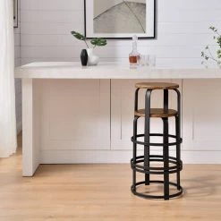 26 in. Dark Coffee/Black Backless Metal Frame Stackable Wood Seat Bar Stool by Welwick Designs -Deals Welwick Designs Store dark coffee black welwick designs bar stools hd9395 4f 1000