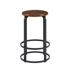 26 in. Dark Coffee/Black Backless Metal Frame Stackable Wood Seat Bar Stool by Welwick Designs