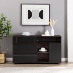 Solid Black Wood Modern Sideboard with Open and Closed Storage by Welwick Designs -Deals Welwick Designs Store dark espresso solid black welwick designs sideboards buffet tables hd9361 31 1000
