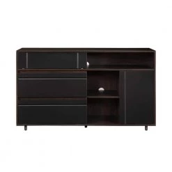Solid Black Wood Modern Sideboard with Open and Closed Storage by Welwick Designs