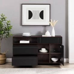 Solid Black Wood Modern Sideboard with Open and Closed Storage by Welwick Designs -Deals Welwick Designs Store dark espresso solid black welwick designs sideboards buffet tables hd9361 77 1000