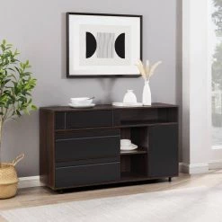 Solid Black Wood Modern Sideboard with Open and Closed Storage by Welwick Designs -Deals Welwick Designs Store dark espresso solid black welwick designs sideboards buffet tables hd9361 c3 1000