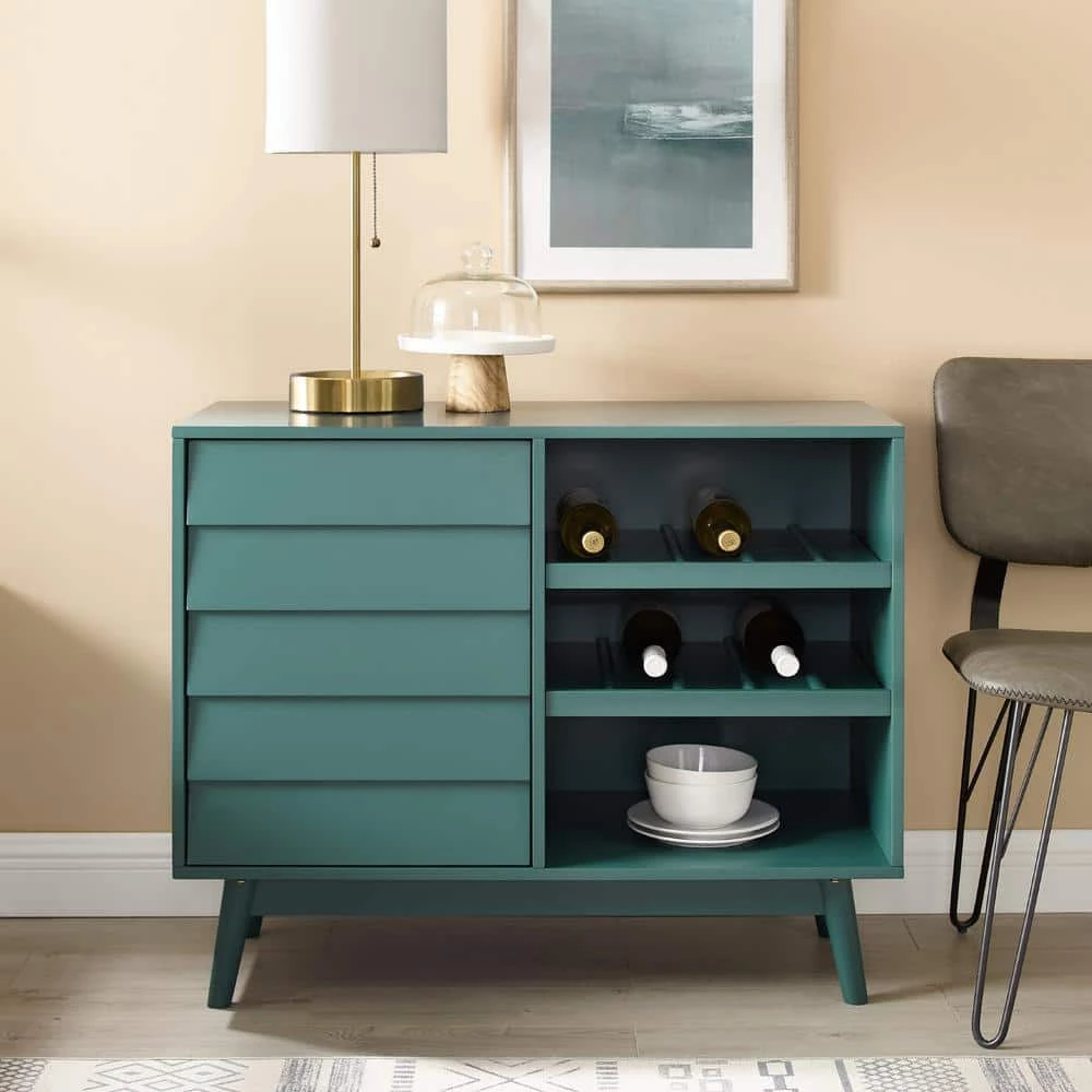 Dark Teal Wood Bar Cabinet with Louvered Door by Welwick Designs 10 Dark Teal Wood Bar Cabinet with Louvered Door by Welwick Designs - Image 10