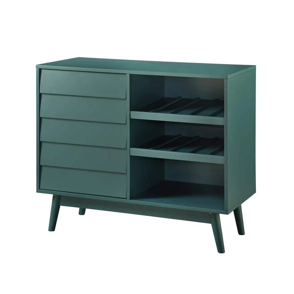 Dark Teal Wood Bar Cabinet with Louvered Door by Welwick Designs 3 Dark Teal Wood Bar Cabinet with Louvered Door by Welwick Designs - Image 3