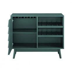 Dark Teal Wood Bar Cabinet with Louvered Door by Welwick Designs