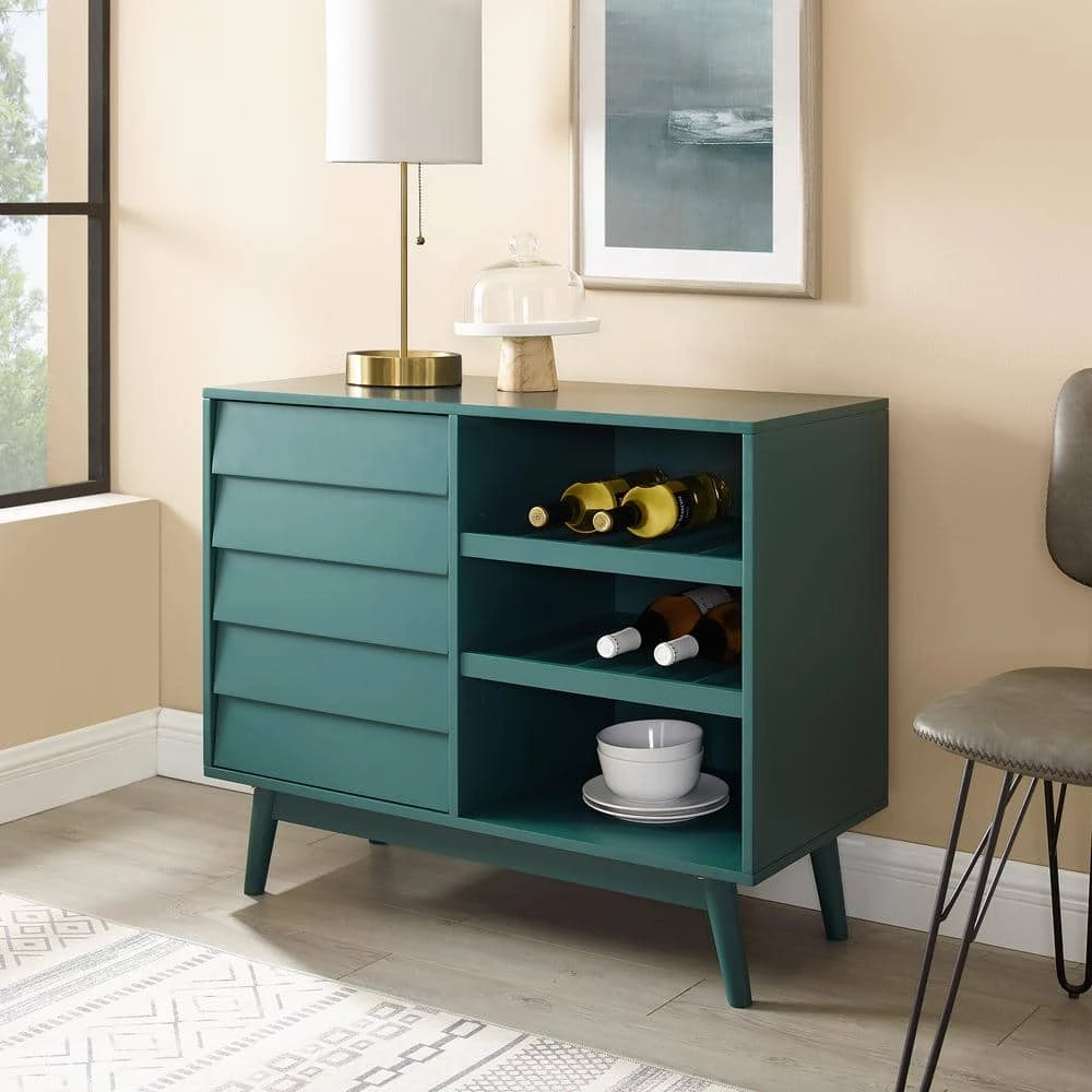 Dark Teal Wood Bar Cabinet with Louvered Door by Welwick Designs 4 Dark Teal Wood Bar Cabinet with Louvered Door by Welwick Designs - Image 4