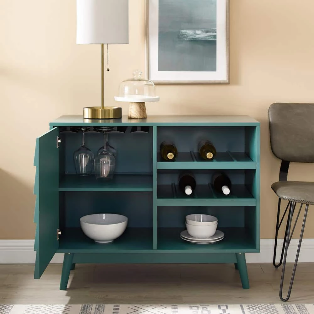 Dark Teal Wood Bar Cabinet with Louvered Door by Welwick Designs 6 Dark Teal Wood Bar Cabinet with Louvered Door by Welwick Designs - Image 6