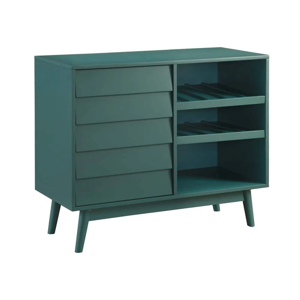 Dark Teal Wood Bar Cabinet with Louvered Door by Welwick Designs 2 Dark Teal Wood Bar Cabinet with Louvered Door by Welwick Designs - Image 2