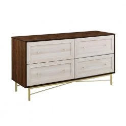 56 in. W. 4-Drawer Dark Walnut and White Poplar Wood Dresser with Gold Hardware by Welwick Designs -Deals Welwick Designs Store dark walnut and white poplar welwick designs dressers hd8906 66 1000