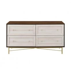 56 in. W. 4-Drawer Dark Walnut and White Poplar Wood Dresser with Gold Hardware by Welwick Designs -Deals Welwick Designs Store dark walnut and white poplar welwick designs dressers hd8906 77 1000