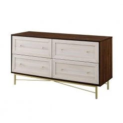 56 in. W. 4-Drawer Dark Walnut and White Poplar Wood Dresser with Gold Hardware by Welwick Designs -Deals Welwick Designs Store dark walnut and white poplar welwick designs dressers hd8906 a0 1000