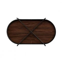 43 in. Dark Walnut/Black Wood Modern Oval Glass-Top Coffee Table with Shelf by Welwick Designs -Deals Welwick Designs Store dark walnut black welwick designs coffee tables hd9435 1d 1000