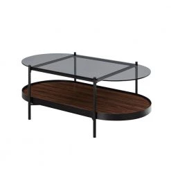 43 in. Dark Walnut/Black Wood Modern Oval Glass-Top Coffee Table with Shelf by Welwick Designs -Deals Welwick Designs Store dark walnut black welwick designs coffee tables hd9435 40 1000
