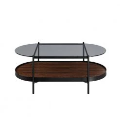 43 in. Dark Walnut/Black Wood Modern Oval Glass-Top Coffee Table with Shelf by Welwick Designs -Deals Welwick Designs Store dark walnut black welwick designs coffee tables hd9435 66 1000