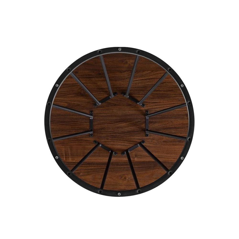 30 in. Dark Walnut/Black Modern Round Wood-Top Coffee Table with Metal Cage Base by Welwick Designs 5 30 in. Dark Walnut/Black Modern Round Wood-Top Coffee Table with Metal Cage Base by Welwick Designs - Image 5