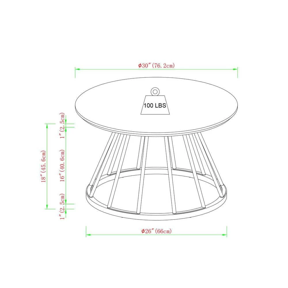 30 in. Dark Walnut/Black Modern Round Wood-Top Coffee Table with Metal Cage Base by Welwick Designs 9 30 in. Dark Walnut/Black Modern Round Wood-Top Coffee Table with Metal Cage Base by Welwick Designs - Image 9
