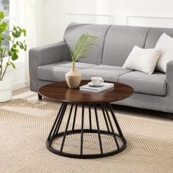30 in. Dark Walnut/Black Modern Round Wood-Top Coffee Table with Metal Cage Base by Welwick Designs 19 30 in. Dark Walnut/Black Modern Round Wood-Top Coffee Table with Metal Cage Base by Welwick Designs -Deals Welwick Designs Store dark walnut black welwick designs coffee tables hd9472 31 1000