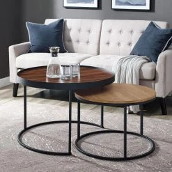 2-Piece 30 in. Dark Walnut/English Oak/Black Medium Round Wood Coffee Table Set with Nesting Tables by Welwick Designs -Deals Welwick Designs Store dark walnut english oak welwick designs nesting tables hd8361 31 1000