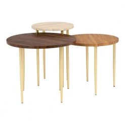 3-Piece 24 in. Dark Walnut/Gold Medium Round Composite Coffee Table Set with Nesting Tables by Welwick Designs -Deals Welwick Designs Store dark walnut gold legs welwick designs coffee tables hd8429 a0 1000