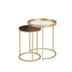 2-Piece Glass and Wood Dark Walnut Round Nesting Side Table Set by Welwick Designs -Deals Welwick Designs Store dark walnut gold welwick designs nesting tables hd9480 40 1000