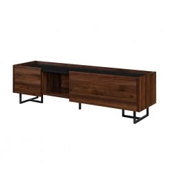 63 in. Dark Walnut Wood Modern tv Stand with 2 Doors Fits tvs up to 65 in. with Metal T-Legs by Welwick Designs -Deals Welwick Designs Store dark walnut gold welwick designs tv stands hd9341 a0 1000