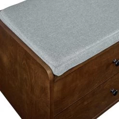 19 In. Dark Walnut and Gray Wood Faux Drawer Storage Bench with Polyester Linen Cushion by Welwick Designs -Deals Welwick Designs Store dark walnut grey welwick designs dining benches hd8633 1d 1000