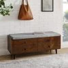 19 In. Dark Walnut and Gray Wood Faux Drawer Storage Bench with Polyester Linen Cushion by Welwick Designs