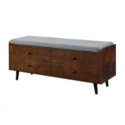 19 In. Dark Walnut and Gray Wood Faux Drawer Storage Bench with Polyester Linen Cushion by Welwick Designs -Deals Welwick Designs Store dark walnut grey welwick designs dining benches hd8633 a0 1000
