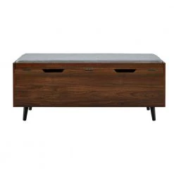 19 In. Dark Walnut and Gray Wood Faux Drawer Storage Bench with Polyester Linen Cushion by Welwick Designs -Deals Welwick Designs Store dark walnut grey welwick designs dining benches hd8633 c3 1000