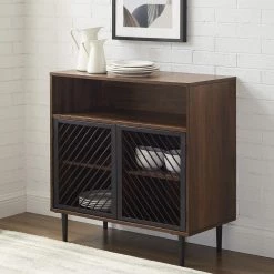 32 in. Dark Walnut Modern Metal Door Accent Cabinet by Welwick Designs