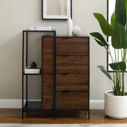 Dark Walnut Combined Wood Accent Cabinet Storage Chest and Glass Shelf by Welwick Designs -Deals Welwick Designs Store dark walnut welwick designs accent cabinets hd8901 31 1000