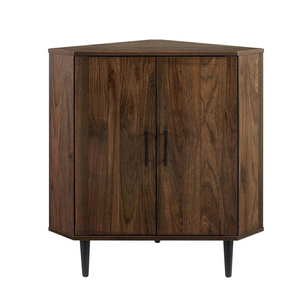 Dark Walnut Wood Modern 2-Door Corner Accent Cabinet by Welwick Designs 7 Dark Walnut Wood Modern 2-Door Corner Accent Cabinet by Welwick Designs - Image 7