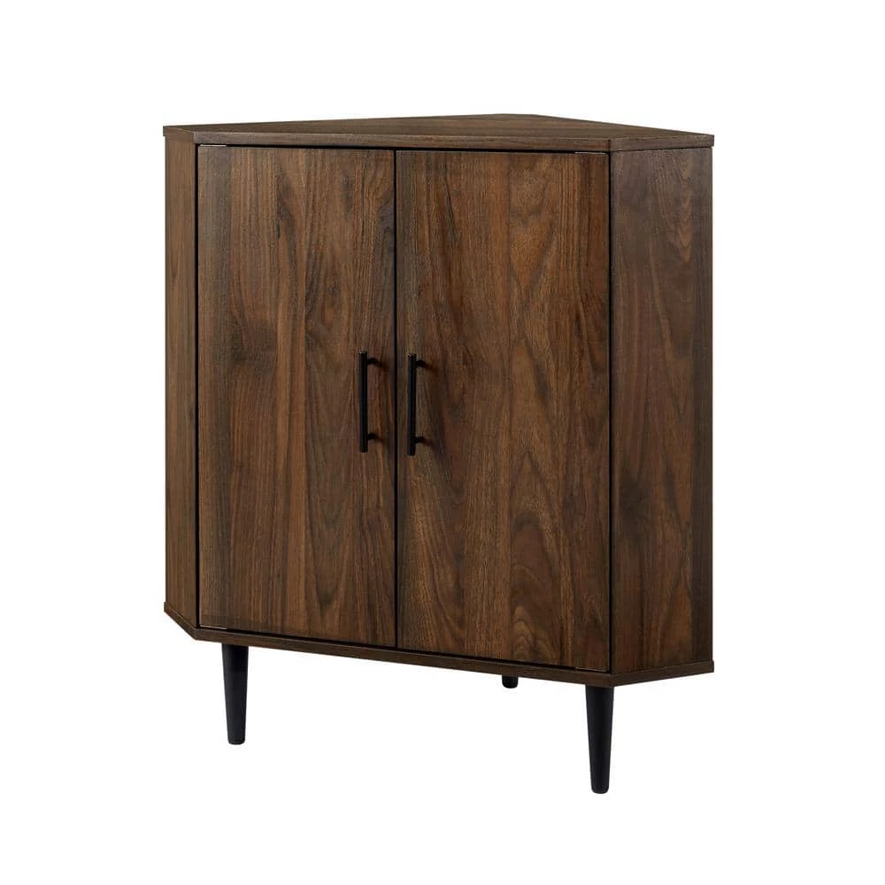 Dark Walnut Wood Modern 2-Door Corner Accent Cabinet by Welwick Designs 4 Dark Walnut Wood Modern 2-Door Corner Accent Cabinet by Welwick Designs - Image 4