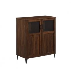 Dark Walnut Wood and Glass Transitional Grooved-Door Accent Cabinet with Adjustable Shelves by Welwick Designs -Deals Welwick Designs Store dark walnut welwick designs accent cabinets hd9284 a0 1000